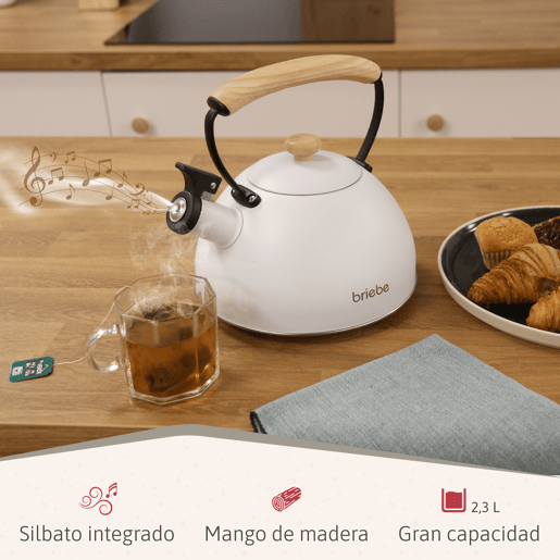 Briebe SKT1177WHT Nordic Tostapane a Fessura Larga a 2 Fette+ Chaleira de Indução com Apito, 2,3 L, 870, Branco