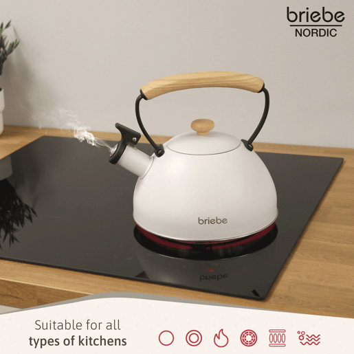 Briebe SKT1177WHT Nordic Tostapane a Fessura Larga a 2 Fette+ Chaleira de Indução com Apito, 2,3 L, 870, Branco