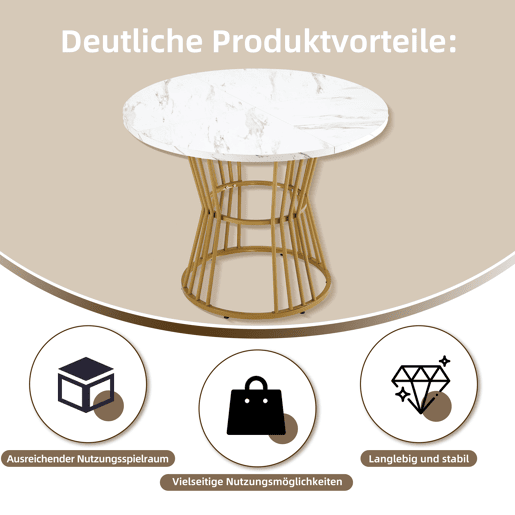 Mesa de jantar 1 peça - Mesa de cozinha com estrutura metálica, design moderno em mármore - Branco