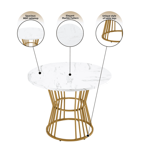 Mesa de jantar 1 peça - Mesa de cozinha com estrutura metálica, design moderno em mármore - Branco