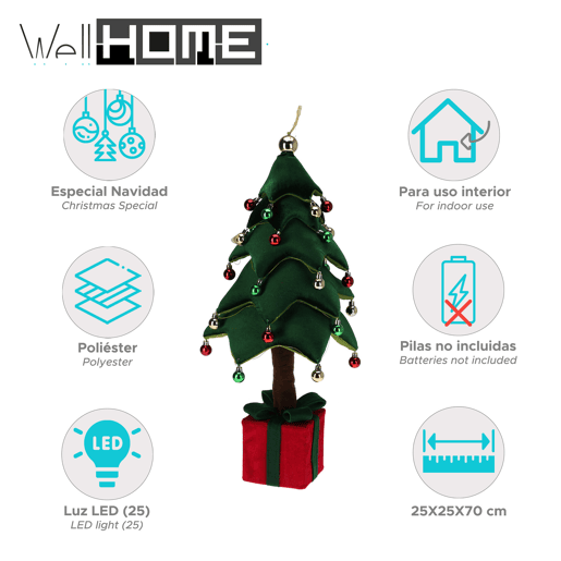 Árvore de Natal luminosa com 25 LEDs e base em formato de presente