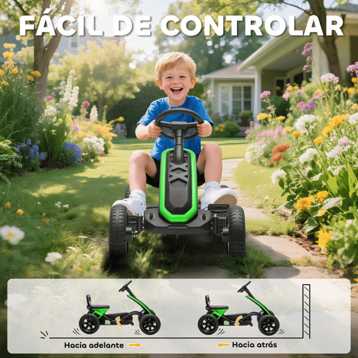AIYAPLAY Kart Pedais Kart com Rodas Antiderrapantes de EVA Estrutura Metálica Carga 30 kg para Crianças de 2-5 Anos 85,5x49x57 cm Verde