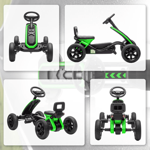 AIYAPLAY Kart Pedais Kart com Rodas Antiderrapantes de EVA Estrutura Metálica Carga 30 kg para Crianças de 2-5 Anos 85,5x49x57 cm Verde