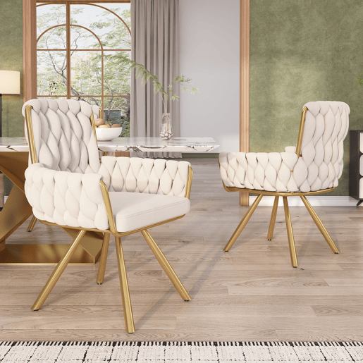 Cadeira de jantar 2 unidades - Poltrona de luxo, cadeira giratória com 4 pernas metálicas - Bege Cadeira de jantar 2 unidades - Poltrona de luxo, cadeira giratória com 4 pernas metálicas - Bege