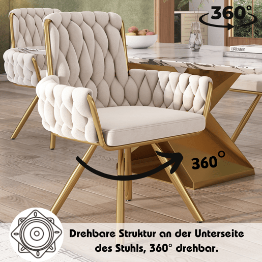 Cadeira de jantar 2 unidades - Poltrona de luxo, cadeira giratória com 4 pernas metálicas - Bege Cadeira de jantar 2 unidades - Poltrona de luxo, cadeira giratória com 4 pernas metálicas - Bege