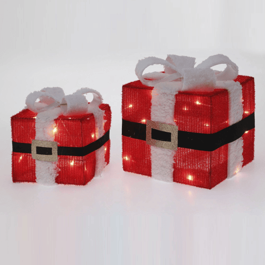 Conjunto de decoração de Natal Well Home com 2 caixas de presente com luzes LED
