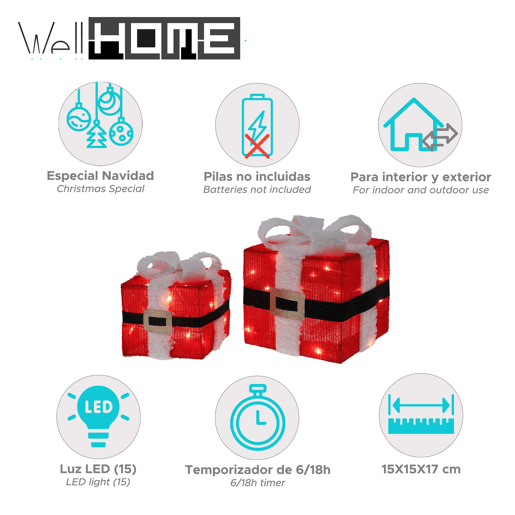Conjunto de decoração de Natal Well Home com 2 caixas de presente com luzes LED