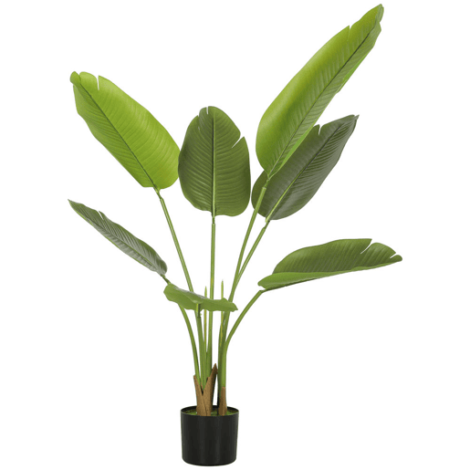 HOMCOM Planta Artificial Decorativa 109 cm Bananeira Artificial com Vaso e Folhas para Interior Casa Sala de Estar Escritório Verde