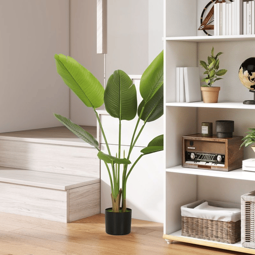 HOMCOM Planta Artificial Decorativa 109 cm Bananeira Artificial com Vaso e Folhas para Interior Casa Sala de Estar Escritório Verde