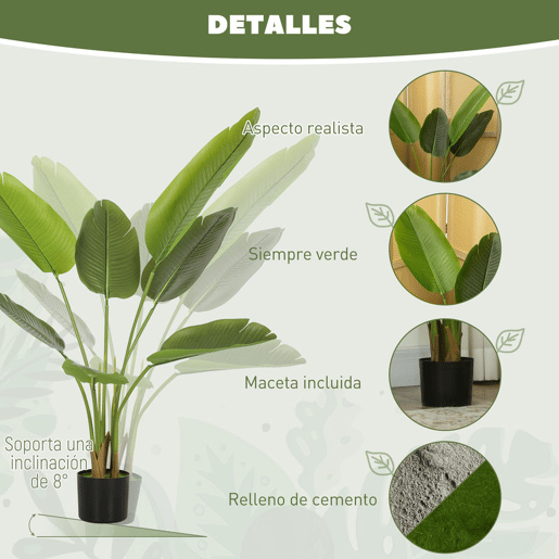 HOMCOM Planta Artificial Decorativa 109 cm Bananeira Artificial com Vaso e Folhas para Interior Casa Sala de Estar Escritório Verde
