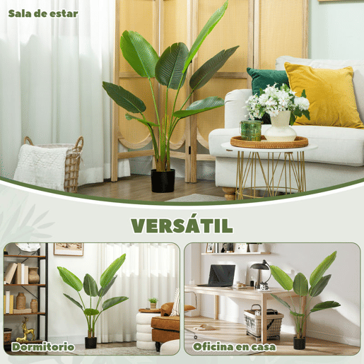 HOMCOM Planta Artificial Decorativa 109 cm Bananeira Artificial com Vaso e Folhas para Interior Casa Sala de Estar Escritório Verde