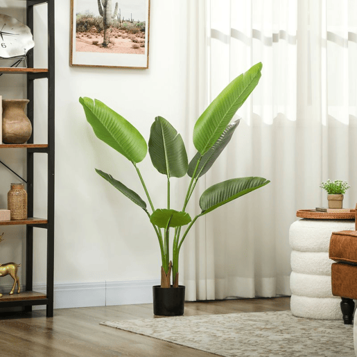 HOMCOM Planta Artificial Decorativa 109 cm Bananeira Artificial com Vaso e Folhas para Interior Casa Sala de Estar Escritório Verde