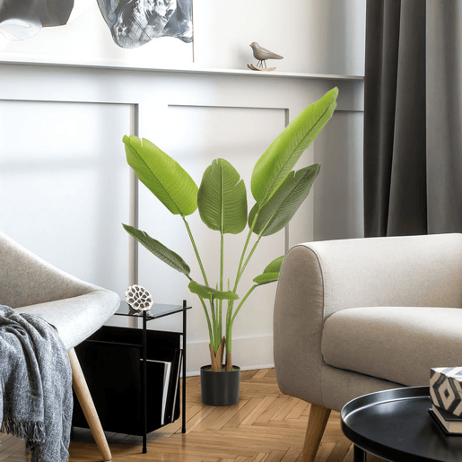 HOMCOM Planta Artificial Decorativa 109 cm Bananeira Artificial com Vaso e Folhas para Interior Casa Sala de Estar Escritório Verde