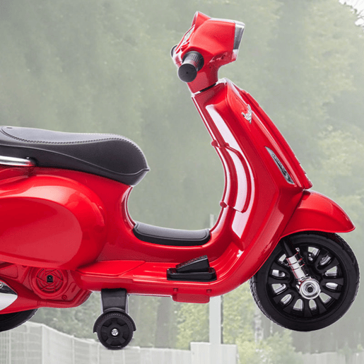 AIYAPLAY Moto Elétrica Infantil 6V com Licença Vespa, Moto Elétrica para Crianças com Rodas Auxiliares de 6,9'', Velocidade de 2,5 kmh, Farol e Buzina, para Crianças de 2 a 4 Anos, Vermelha
