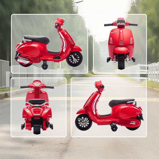 AIYAPLAY Moto Elétrica Infantil 6V com Licença Vespa, Moto Elétrica para Crianças com Rodas Auxiliares de 6,9'', Velocidade de 2,5 kmh, Farol e Buzina, para Crianças de 2 a 4 Anos, Vermelha