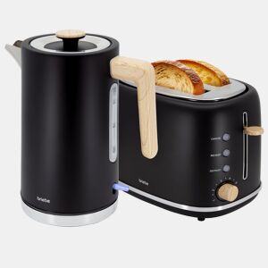 Briebe SKT1167BLK Nordic Conjunto de Torradeira de Pão com Fenda Larga, 2 Fatias + Chaleira Elétrica 1,7L sem Fio, sem BPA, 2200, Preto