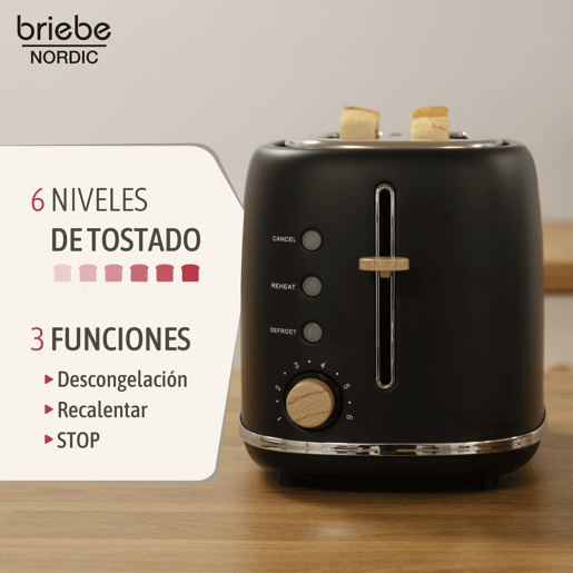 Briebe SKT1167BLK Nordic Conjunto de Torradeira de Pão com Fenda Larga, 2 Fatias + Chaleira Elétrica 1,7L sem Fio, sem BPA, 2200, Preto