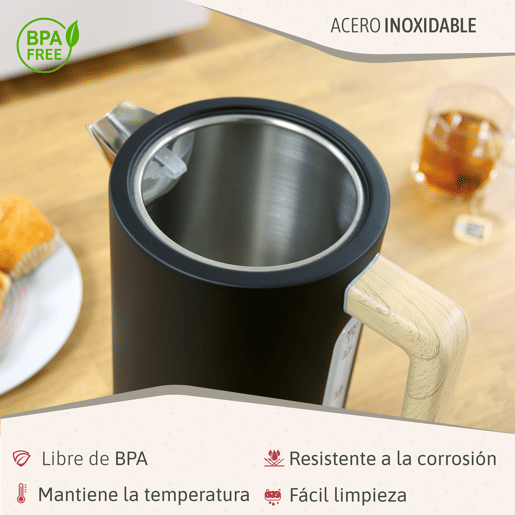 Briebe SKT1167BLK Nordic Conjunto de Torradeira de Pão com Fenda Larga, 2 Fatias + Chaleira Elétrica 1,7L sem Fio, sem BPA, 2200, Preto