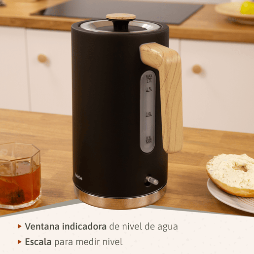 Briebe SKT1167BLK Nordic Conjunto de Torradeira de Pão com Fenda Larga, 2 Fatias + Chaleira Elétrica 1,7L sem Fio, sem BPA, 2200, Preto
