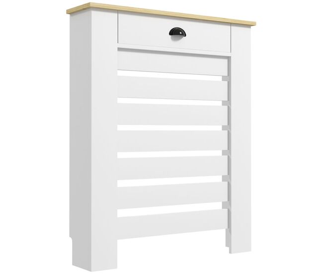 Homcom cubre radiadores con cajón, cubreradiador de mdf, 78x19x95,5 cm, cubierta para radiador, diseño moderno de listones, para salón, dormitorio, blanco