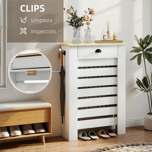 HOMCOM Cobertura para Radiador com Gaveta Cobertura para Radiador de MDF para Sala de Estar Dormitório Corredor 78x19x95,5 cm Branco