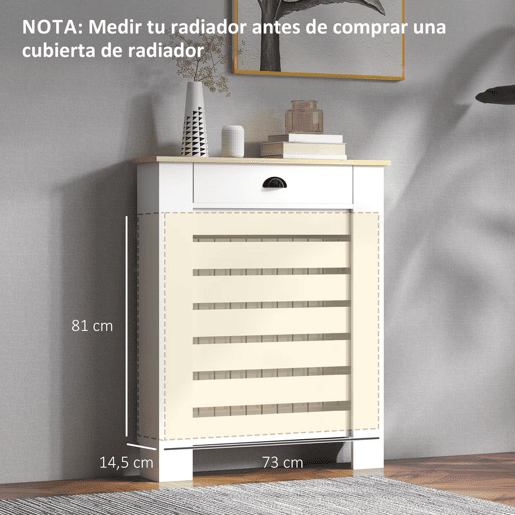HOMCOM Cobertura para Radiador com Gaveta Cobertura para Radiador de MDF para Sala de Estar Dormitório Corredor 78x19x95,5 cm Branco