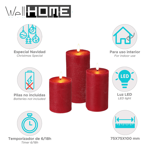 Conjunto de 3 velas LED em tamanhos diferentes com temporizador