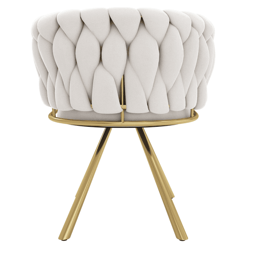 Cadeira de jantar individual - Poltrona giratória de luxo para sala e quarto - Bege e dourado