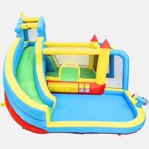 Castelo insuflável para crianças 364x315x239 cm - 5 em 1 com escorrega, área de salto, piscina, rede de futebol - multicolorido