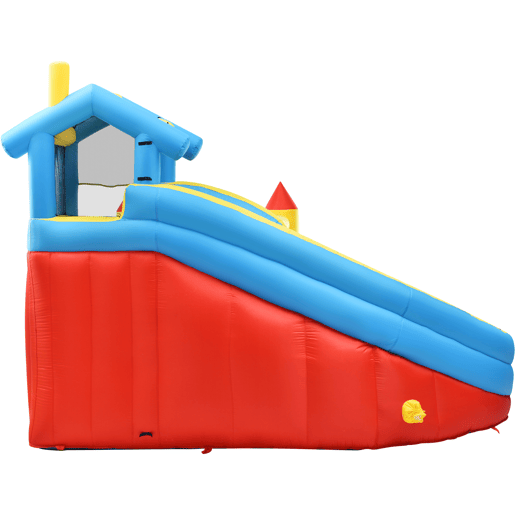 Castelo insuflável para crianças 364x315x239 cm - 5 em 1 com escorrega, área de salto, piscina, rede de futebol - multicolorido