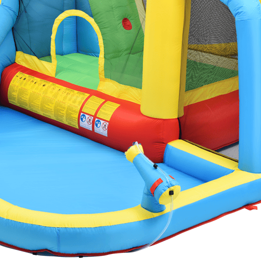 Castelo insuflável para crianças 364x315x239 cm - 5 em 1 com escorrega, área de salto, piscina, rede de futebol - multicolorido