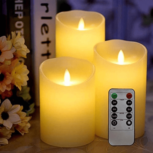 Conjunto de 3 velas LED com efeito cera, chama cintilante, controle remoto