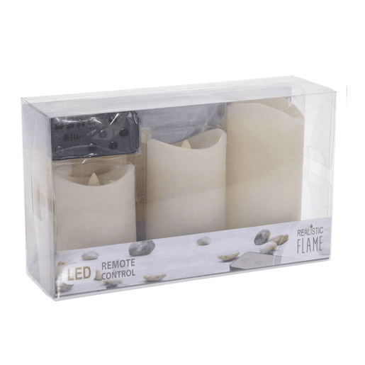 Conjunto de 3 velas LED com efeito cera, chama cintilante, controle remoto