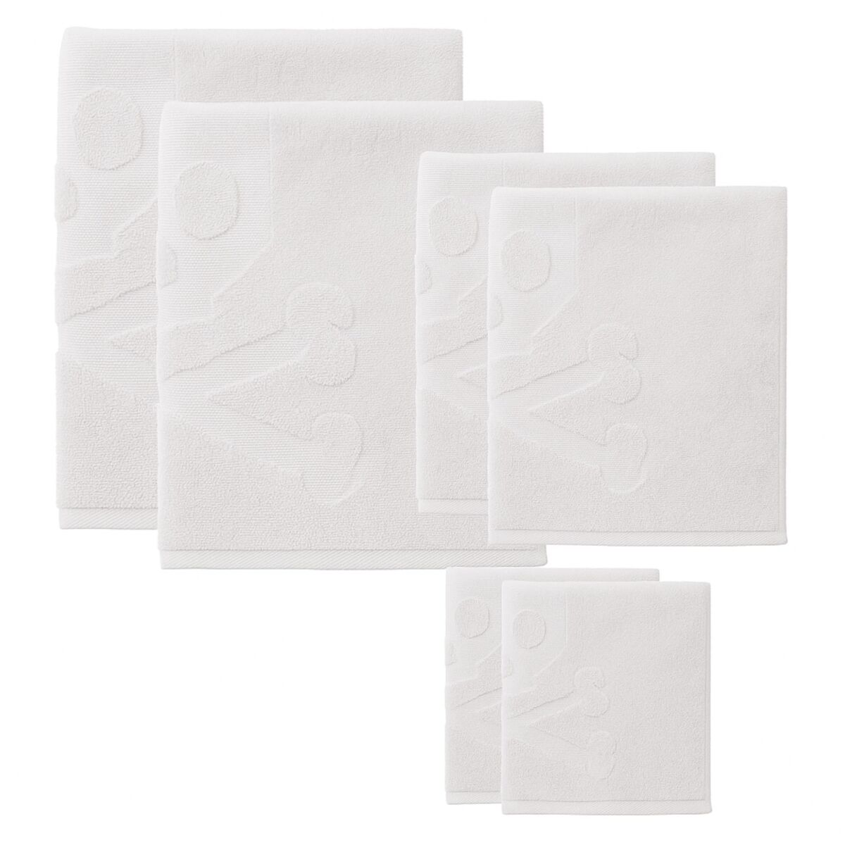 set 6 de toallas de bano calavera 2x tocador 30x50cm  2x manos 50x90cm  2x bano 70x140cm 100algodon blanco scalpers home