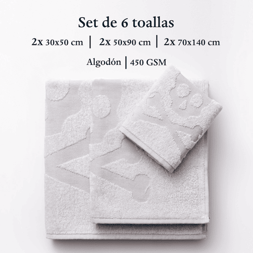 Conjunto de 6 toalhas de banho 100% algodão com estampa de caveira Scalpers Home