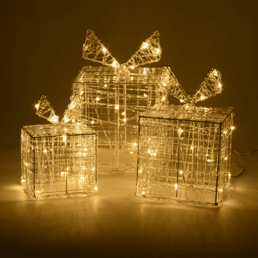 Conjunto de 3 caixas de presente luminosas com 90 micro LEDs quentes