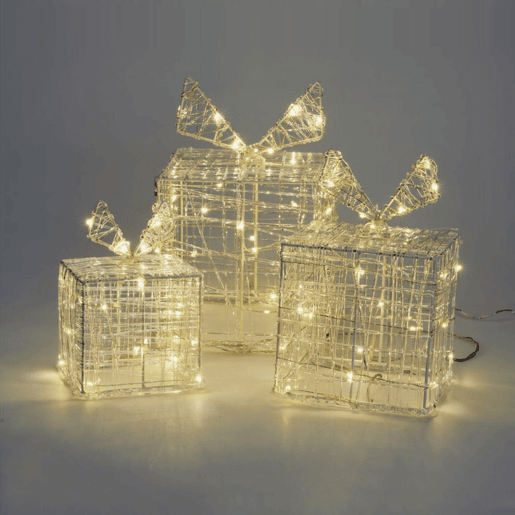 Conjunto de 3 caixas de presente luminosas com 90 micro LEDs quentes
