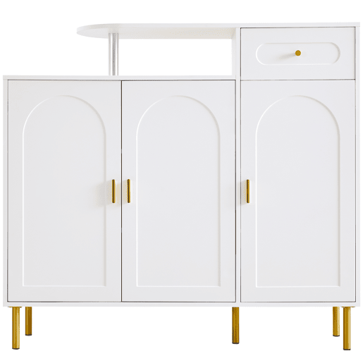 Cômoda 120x35x92 cm - com 1 gaveta e 3 portas, com puxadores e pés metálicos - Branco
