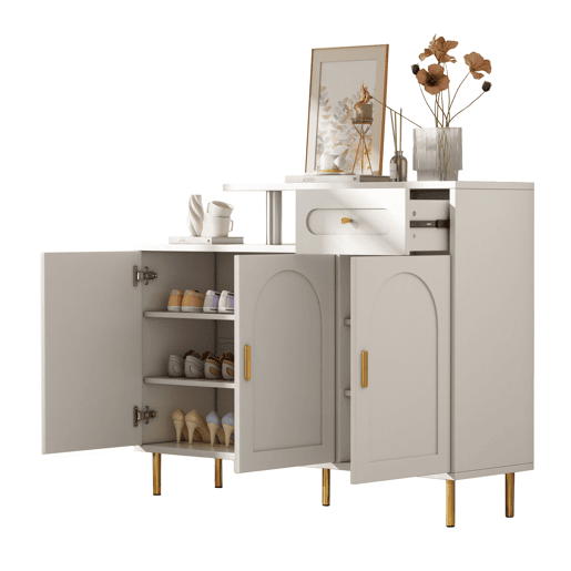 Cômoda 120x35x92 cm - com 1 gaveta e 3 portas, com puxadores e pés metálicos - Branco
