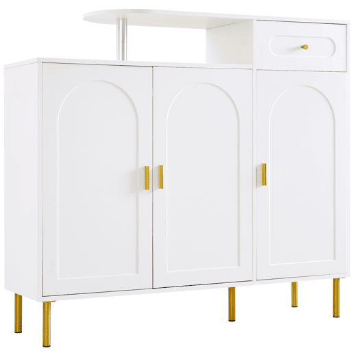 Cômoda 120x35x92 cm - com 1 gaveta e 3 portas, com puxadores e pés metálicos - Branco