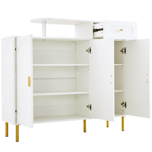 Cômoda 120x35x92 cm - com 1 gaveta e 3 portas, com puxadores e pés metálicos - Branco