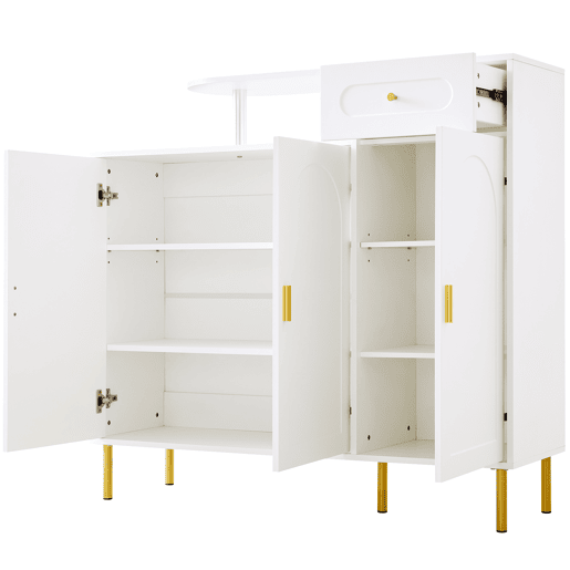 Cômoda 120x35x92 cm - com 1 gaveta e 3 portas, com puxadores e pés metálicos - Branco