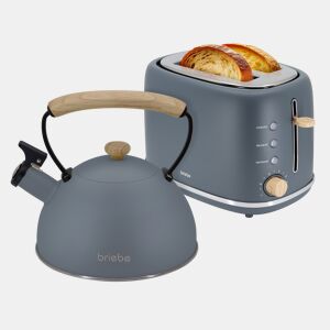 Briebe SKT1177GRY Nordic Tostapane a Fessura Larga a 2 Fette+ Chaleira de Indução com Apito, 2,3 L, 870, Cinza