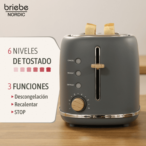 Briebe SKT1177GRY Nordic Tostapane a Fessura Larga a 2 Fette+ Chaleira de Indução com Apito, 2,3 L, 870, Cinza