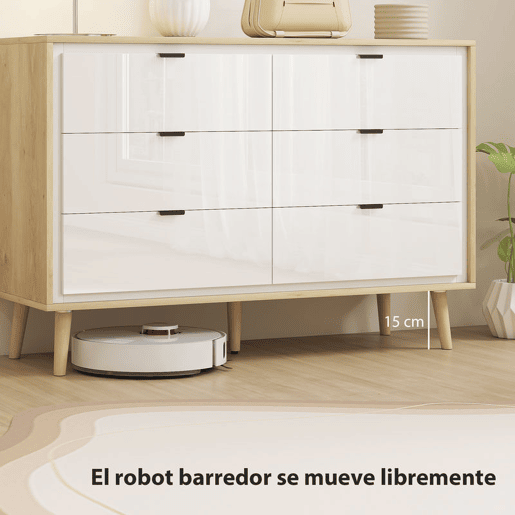 HOMCOM Cómoda com 6 Gavetas com Frentes em Branco Brilhante, Cómoda de Quarto com Pés de Madeira, Gaveteiro para Sala de Estar, Escritório, Estilo Moderno, 110x40x75 cm, Carvalho HOMCOM Cómoda com 6 Gavetas com Frentes em Branco Brilhante, Cómoda de Quarto com Pés de Madeira, Gaveteiro para Sala de Estar, Escritório, Estilo Moderno, 110x40x75 cm, Carvalho