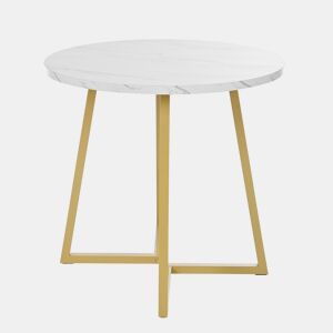 Mesa redonda - Mesa de jantar com base metálica única, design moderno com padrão marmorizado - Branco