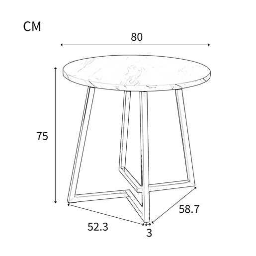 Mesa redonda - Mesa de jantar com base metálica única, design moderno com padrão marmorizado - Branco