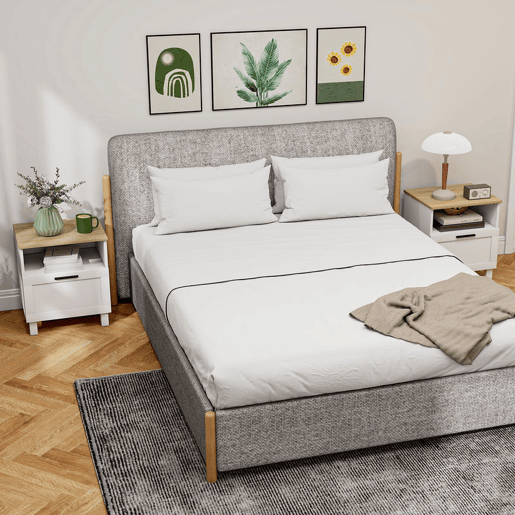 HOMCOM Conjunto de 2 Mesas de Cabeceira Modernas Mesas de Cabeceira com Gaveta Compartimento Aberto Pés de Madeira Mesa Auxiliar para Sala Dormitório 45x38x50 cm Branco