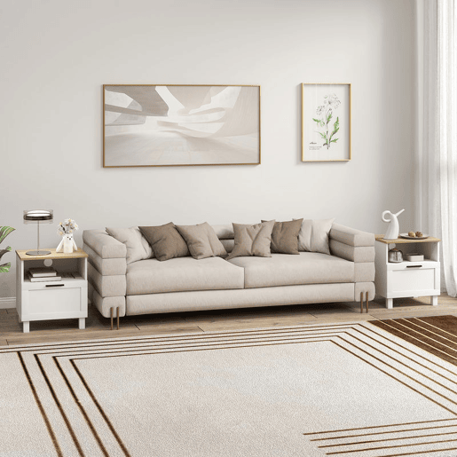 HOMCOM Conjunto de 2 Mesas de Cabeceira Modernas Mesas de Cabeceira com Gaveta Compartimento Aberto Pés de Madeira Mesa Auxiliar para Sala Dormitório 45x38x50 cm Branco