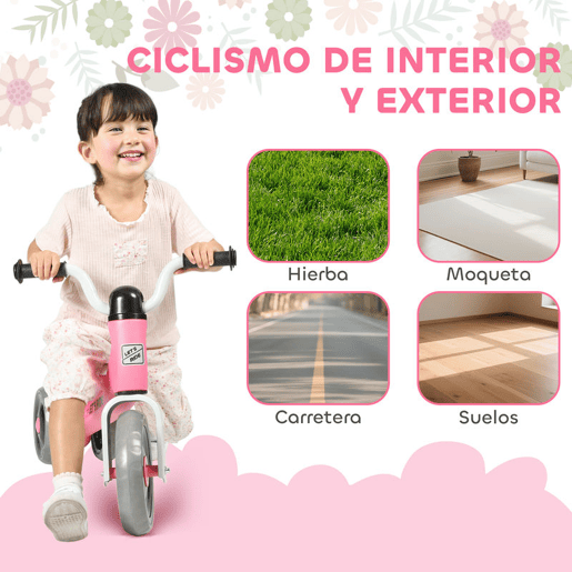 AIYAPLAY Bicicleta sem Pedais para Crianças dos 12 aos 36 Meses Bicicleta de Equilíbrio com Rodas Silenciosas e Antifuro Guiadores com Rotação Limitada a 60° 69x40x49 cm Rosa